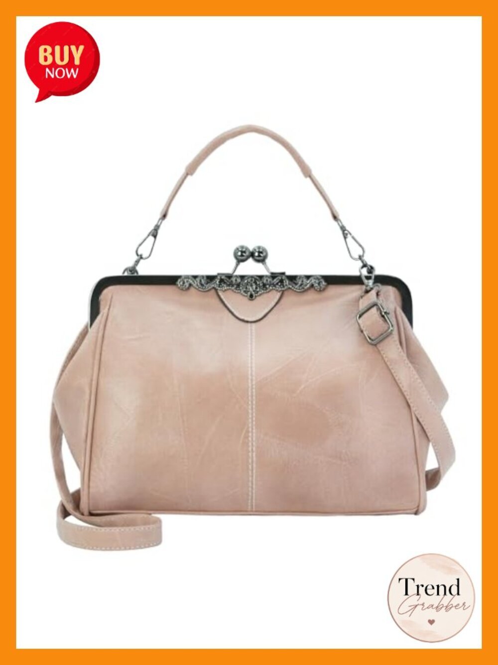 Vintage Kiss Lock Satchel - Faux Leather Crossbody Bag for Women, Evening Clutch - Picture 1 of 5